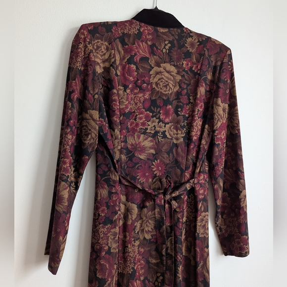Vintage 80s Victorian Gothic Floral Long Sleeve Maxi Dress With Velvet Collar 8 - Picture 6 of 8